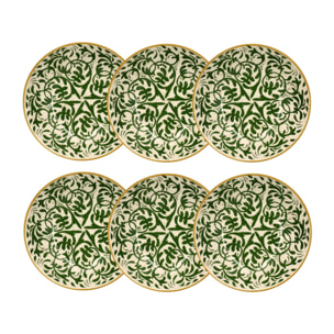 Lot de 6 assiettes creuses à motif vert en grès 20cm HERACLEE