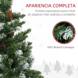 Árbol de Navidad Artificial con Luces LED Altura 230 cm Árbol de Navidad Estrecho con 1051 Ramas 45 Piñas y Polvo Brillante Base Plegable Ø100x230 cm Verde