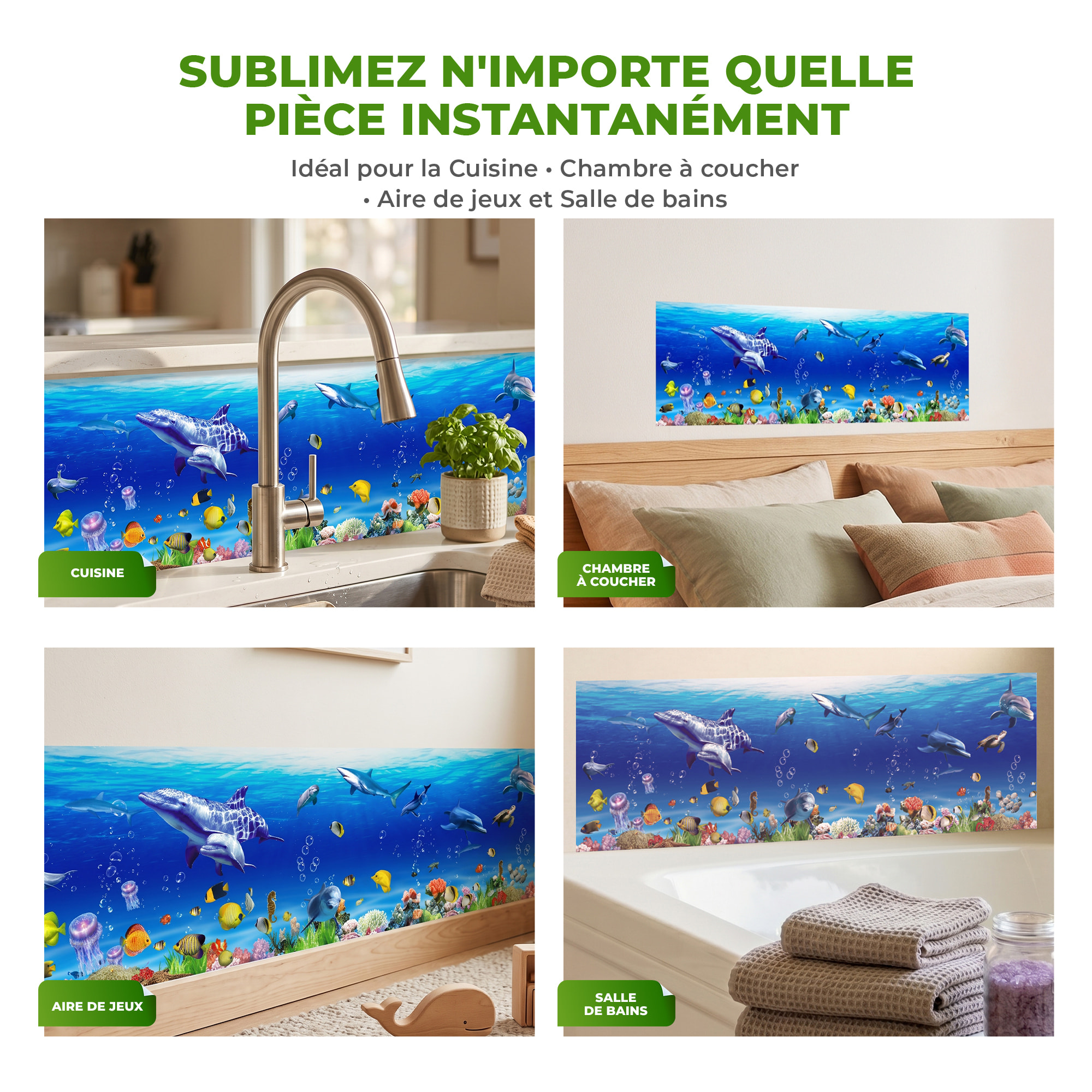Stickers Muraux décoration adhésifs salle de bain dauphin, baleine, poissons exotiques