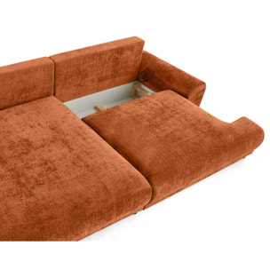 Nelly - canapé d'angle gauche 4 places convertible avec coffre en velours texturé - Rouille