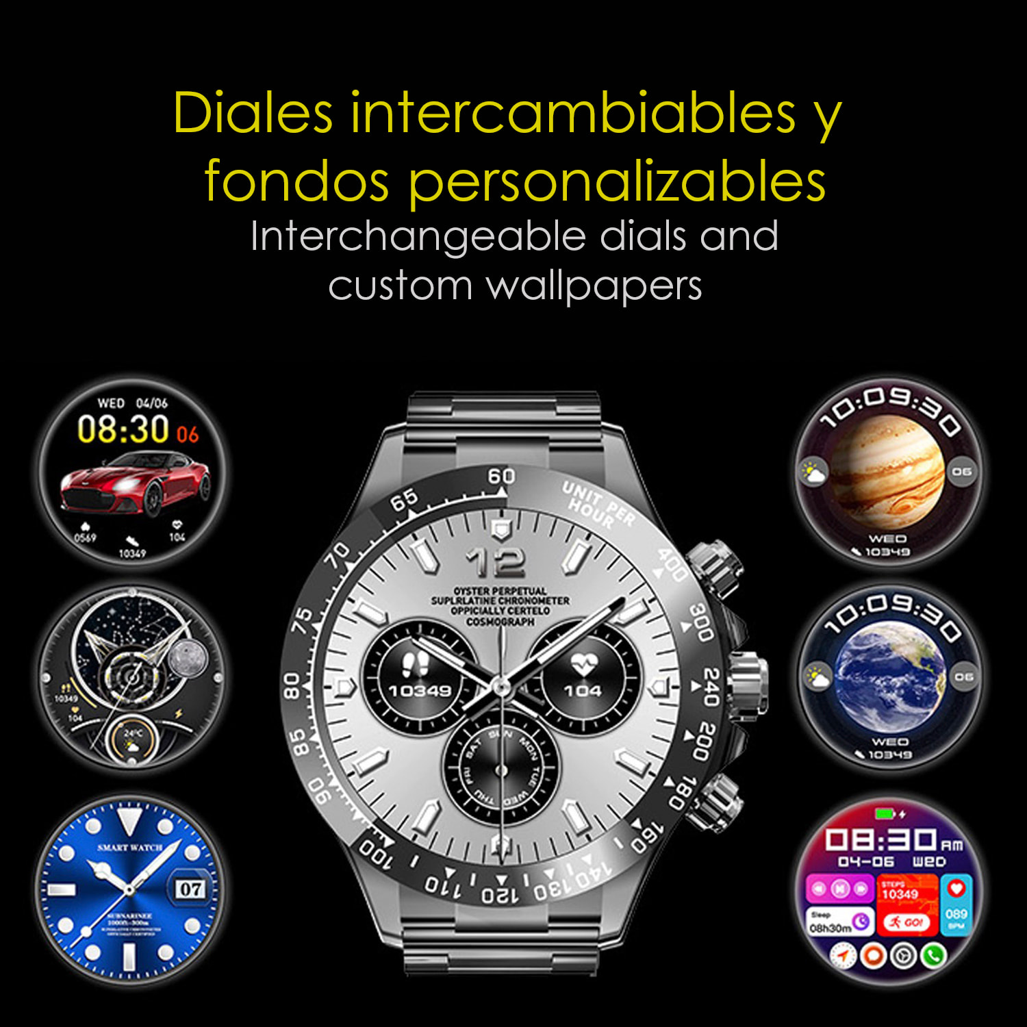 DAM Smartwatch G6 Max. Llamadas BT, notificaciones, asistente de voz. Monitor de tensión y cardiaco, multideportivo. 5,6x1,2x5,3 Cm. Color: Plata
