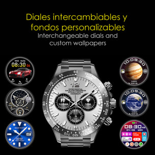 DAM Smartwatch G6 Max. Llamadas BT, notificaciones, asistente de voz. Monitor de tensión y cardiaco, multideportivo. 5,6x1,2x5,3 Cm. Color: Plata