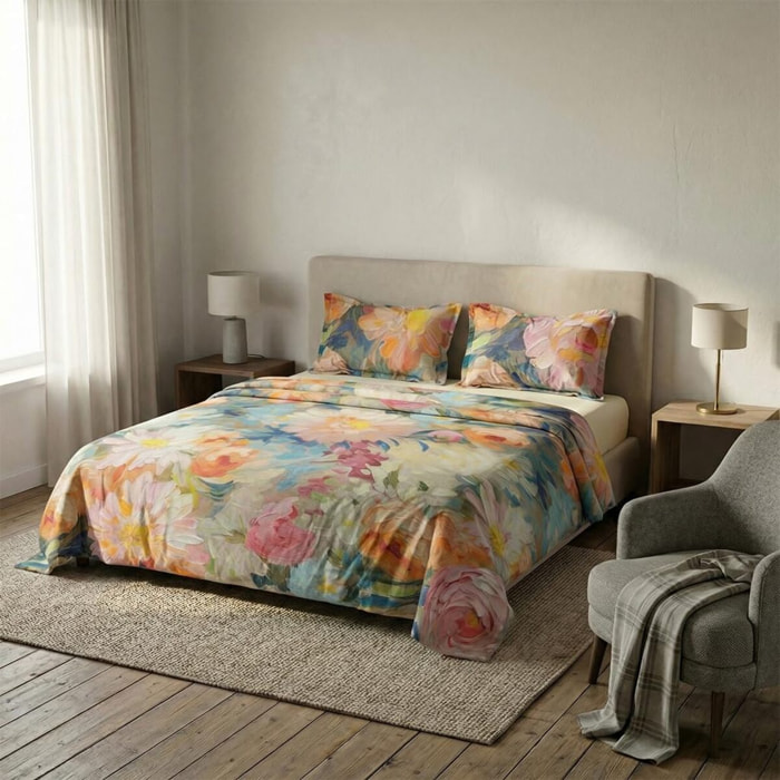 Set completo letto matrimoniale 100% cotone, 180x200 cm, con Stampa Digitale di Alta Qualità, Intrecci