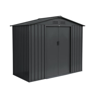 Abri de jardin en métal - Houtland. 2.71 m² anthracite - Cabane à outils avec double portes coulissantes. kit de fixation sol inclus. L 213 x P 131 x H 185cm