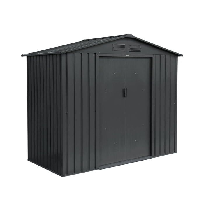 Abri de jardin en métal - Houtland. 2.71 m² anthracite - Cabane à outils avec double portes coulissantes. kit de fixation sol inclus. L 213 x P 131 x H 185cm