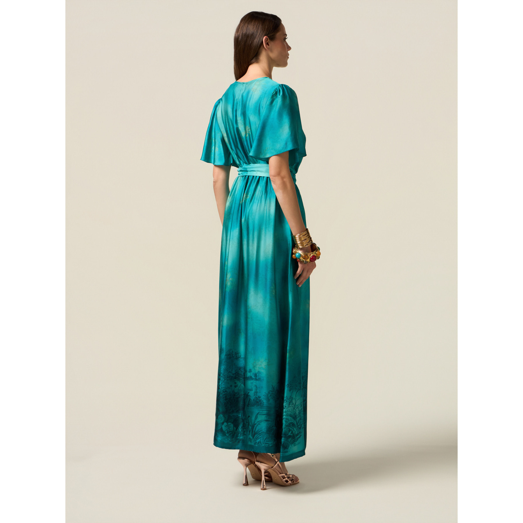 Oltre - Vestido largo de satén estampado - Light - blue