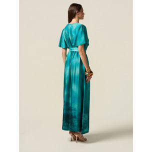 Oltre - Vestido largo de satén estampado - Light - blue