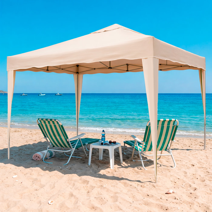 Gazebo Pieghevole 3x4 M in Acciaio con Telo Idrorepellente 160 g/m² Anti-UV Struttura Robusta Apertura Rapida con Borsa e 4 Sacche Beige