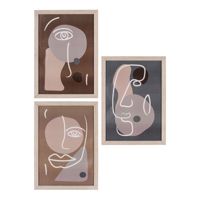 Set 3 cornici Madison con stampe line art in toni naturali 21x30 cm