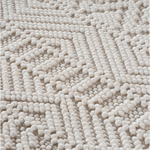 HELIX - Tapis moderne rond effet laine bouclé à motif berbère en relief crème