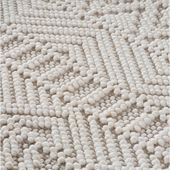 HELIX - Tapis moderne rond effet laine bouclé à motif berbère en relief crème