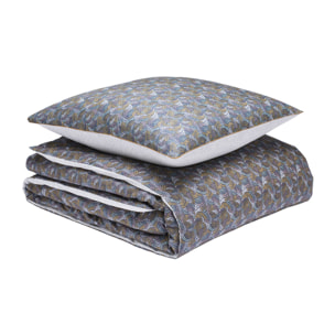 Parure de lit Housse de couette + Taie rectangle en percale de coton, TALISMAN, Bleu