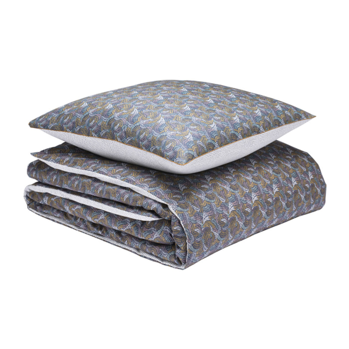 Parure de lit Housse de couette + Taie rectangle en percale de coton, TALISMAN, Bleu