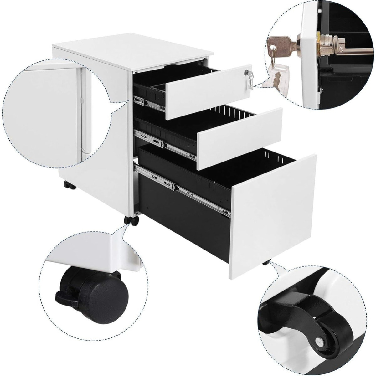 Cassettiera per documenti OFC60WT in acciaio bianco con ruote