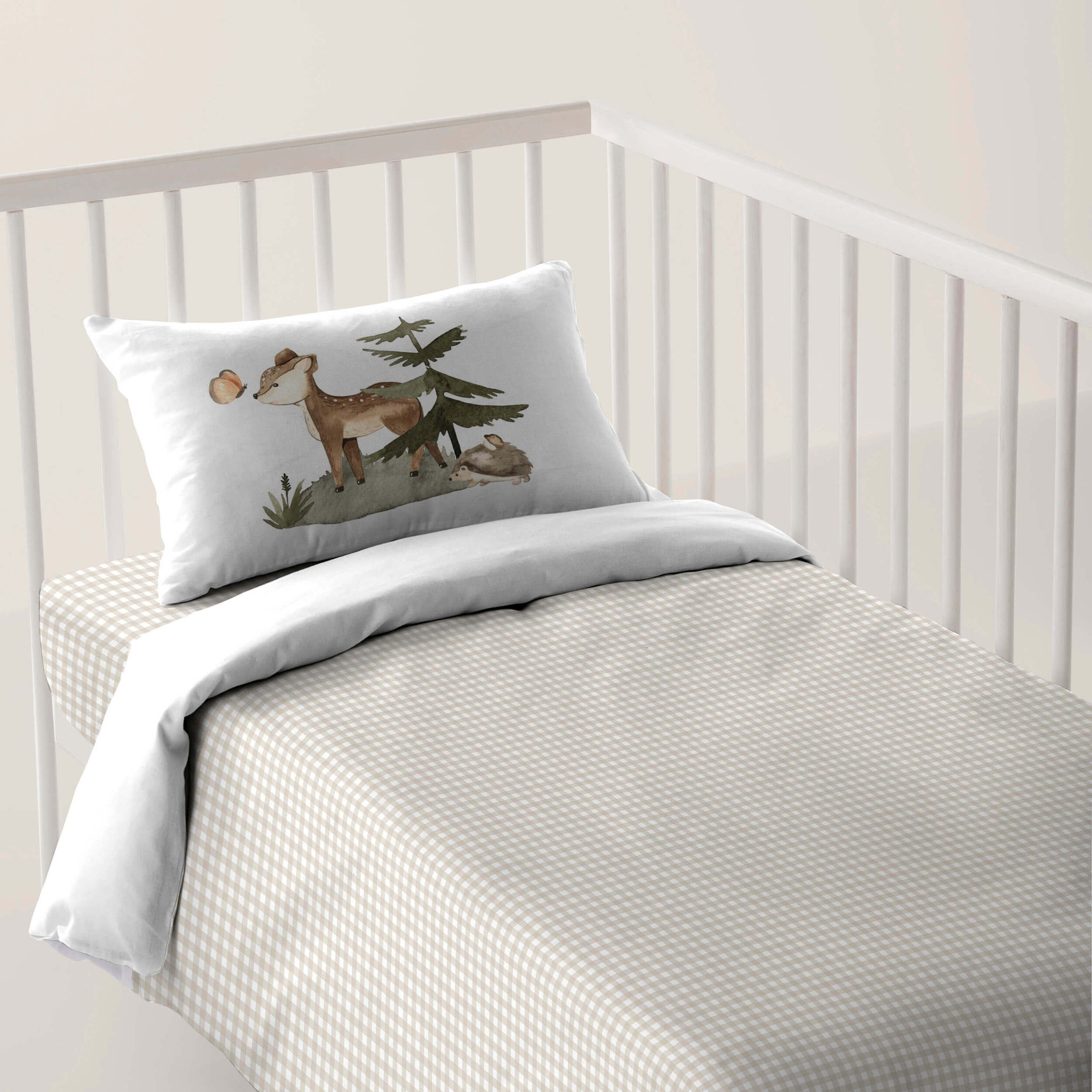 Cool Kids - Funda Nórdica Estampada - Reversible - Infantil - Cierre Solapa - 100% Algodón - Incluye 1 Funda de Almohada - Cuna/Maxicuna - Woodland