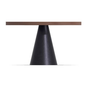 Artù Black - Tavolo da pranzo rotondo Ø 120 cm in legno laminato con base a cono in metallo, top legno scuro