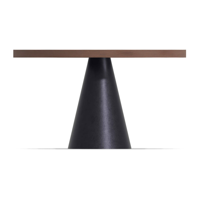 Artù Black - Tavolo da pranzo rotondo Ø 120 cm in legno laminato con base a cono in metallo, top legno scuro