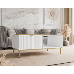 Hope - table basse 100 cm - 1 tiroir et 1 niche - Blanc / Doré