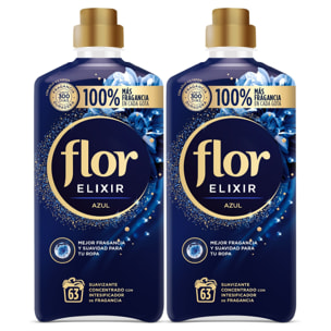 Flor Elixir - Suavizante para la ropa concentrado, aroma azul - 126 lavados (2 botellas x 63 dosis)