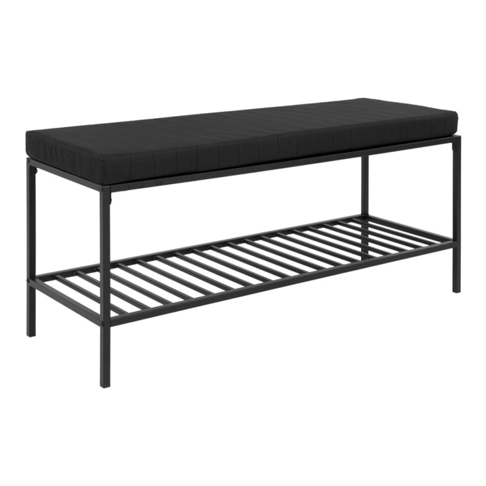 Panchina Vita nera con cuscino e ripiano, gambe nere, 100 cm