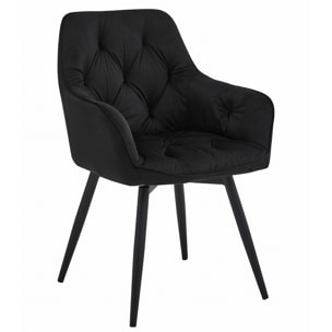Sedia Girevole JORK360 in Velluto Nero con Gambe in Metallo
