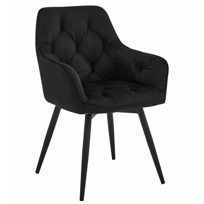 Sedia Girevole JORK360 in Velluto Nero con Gambe in Metallo
