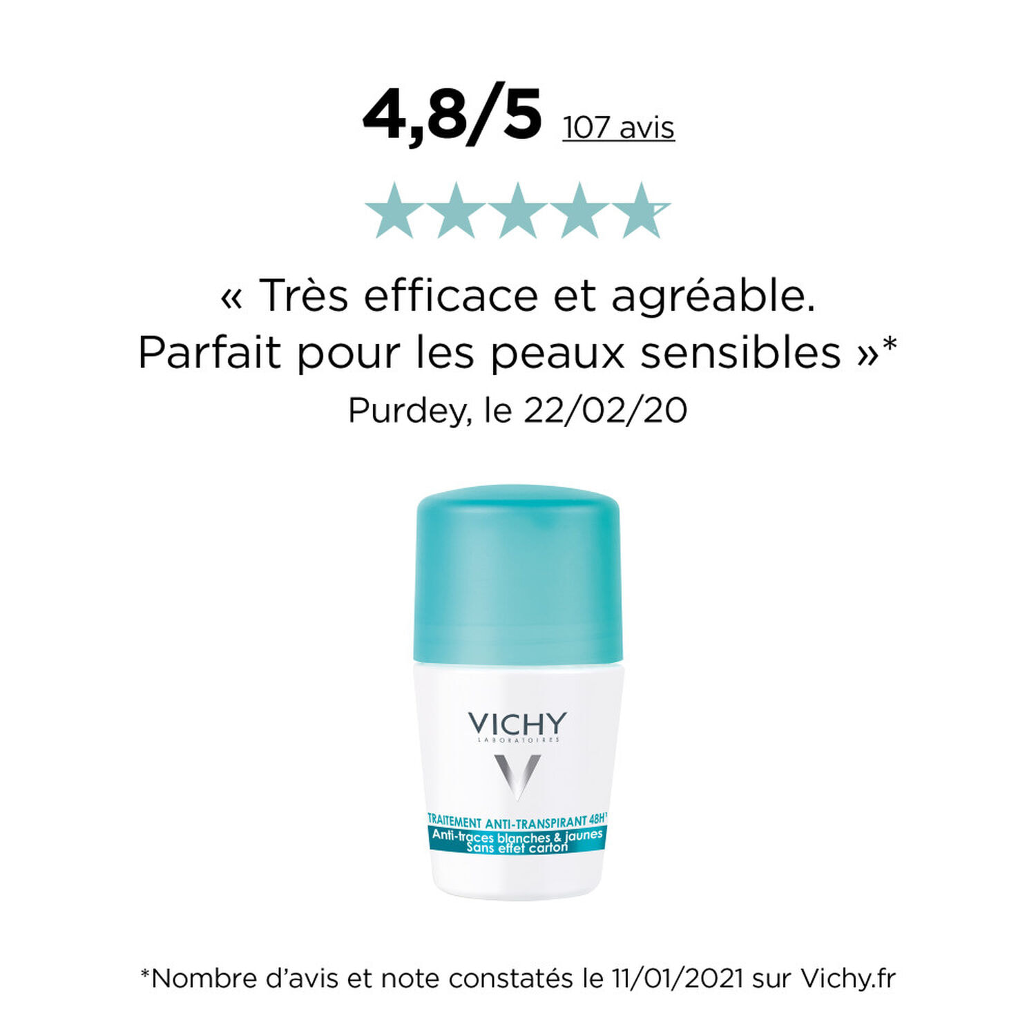 Anti-Transpirant 48H  - Déodorant Anti-Traces Roll-On 2x50 ml