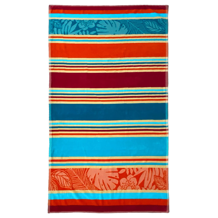 Serviette de plage éponge velours Jacquard ciselée - Zebrina - 90x170cm - 340g/m²