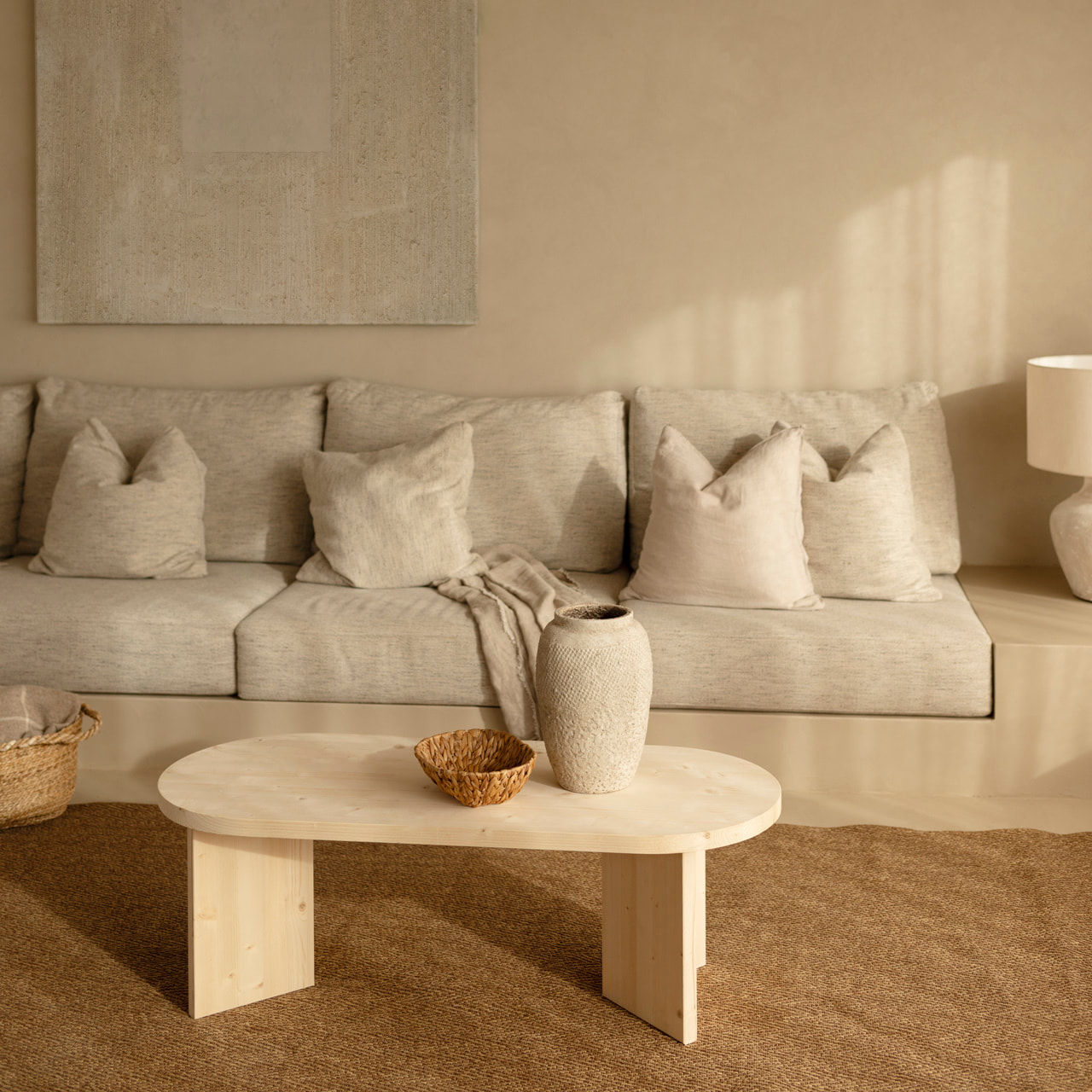 Mesa de centro de madera maciza en tono natural de 120cm Alto: 40 Largo: 120 Ancho: 50