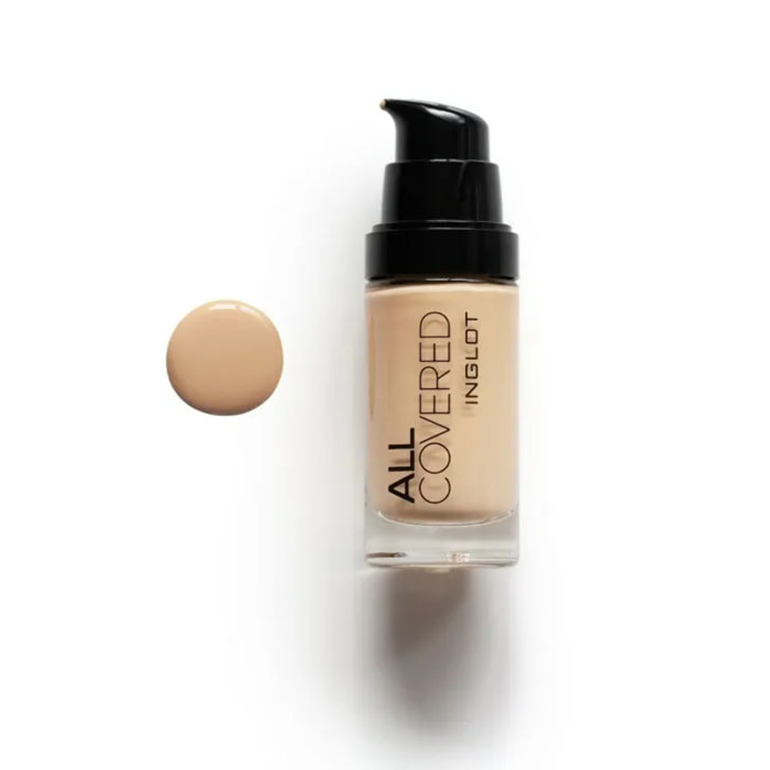 INGLOT All Covered Face Foundation LC 017, Base de maquillaje de Alta cobertura, Resistente al agua, Larga duración, Formula vegana, Acabado mate, Anti imperfecciones. Color: Beige medio, subtono calido, piel clara a media. 30ml