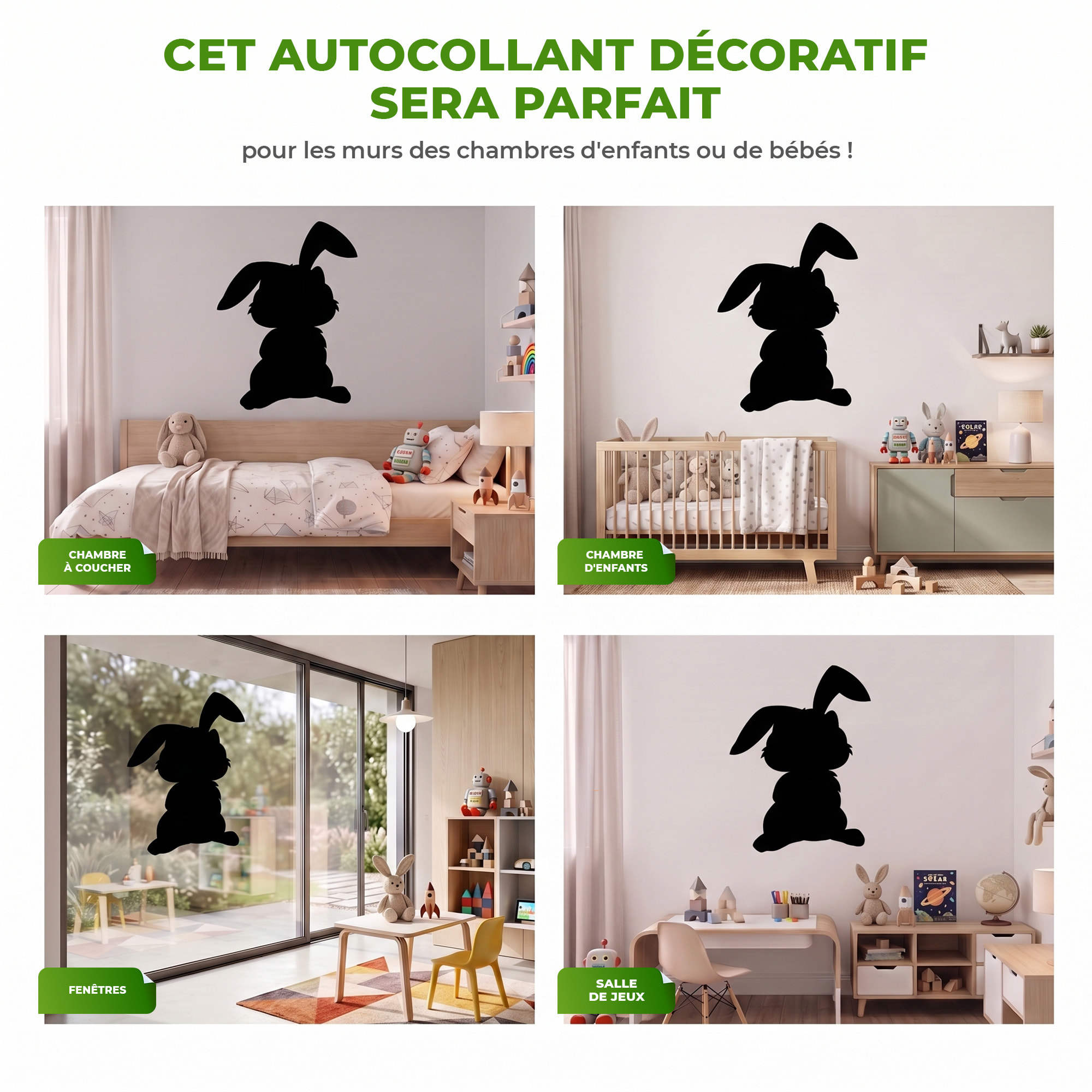 Sticker ardoise tableau noir - stickers muraux adhésif effaçable - LAPIN