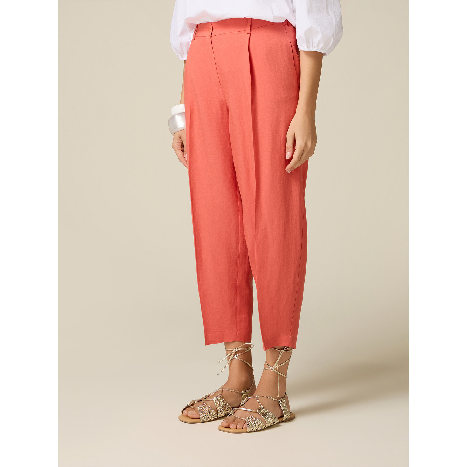 Oltre - Pantalones cropped de mezcla de lino - Naranja sol