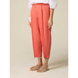 Oltre - Pantalones cropped de mezcla de lino - Naranja sol