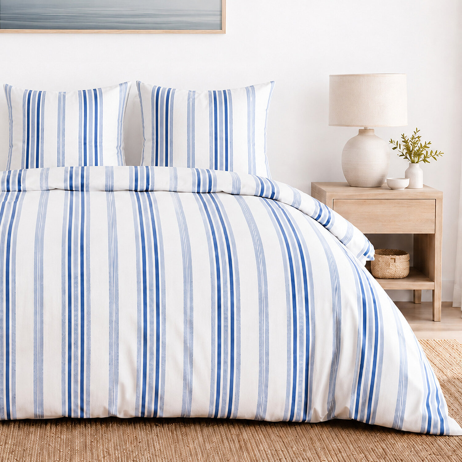 Parure housse de couette 100% percale de coton rayures verticales - MAT