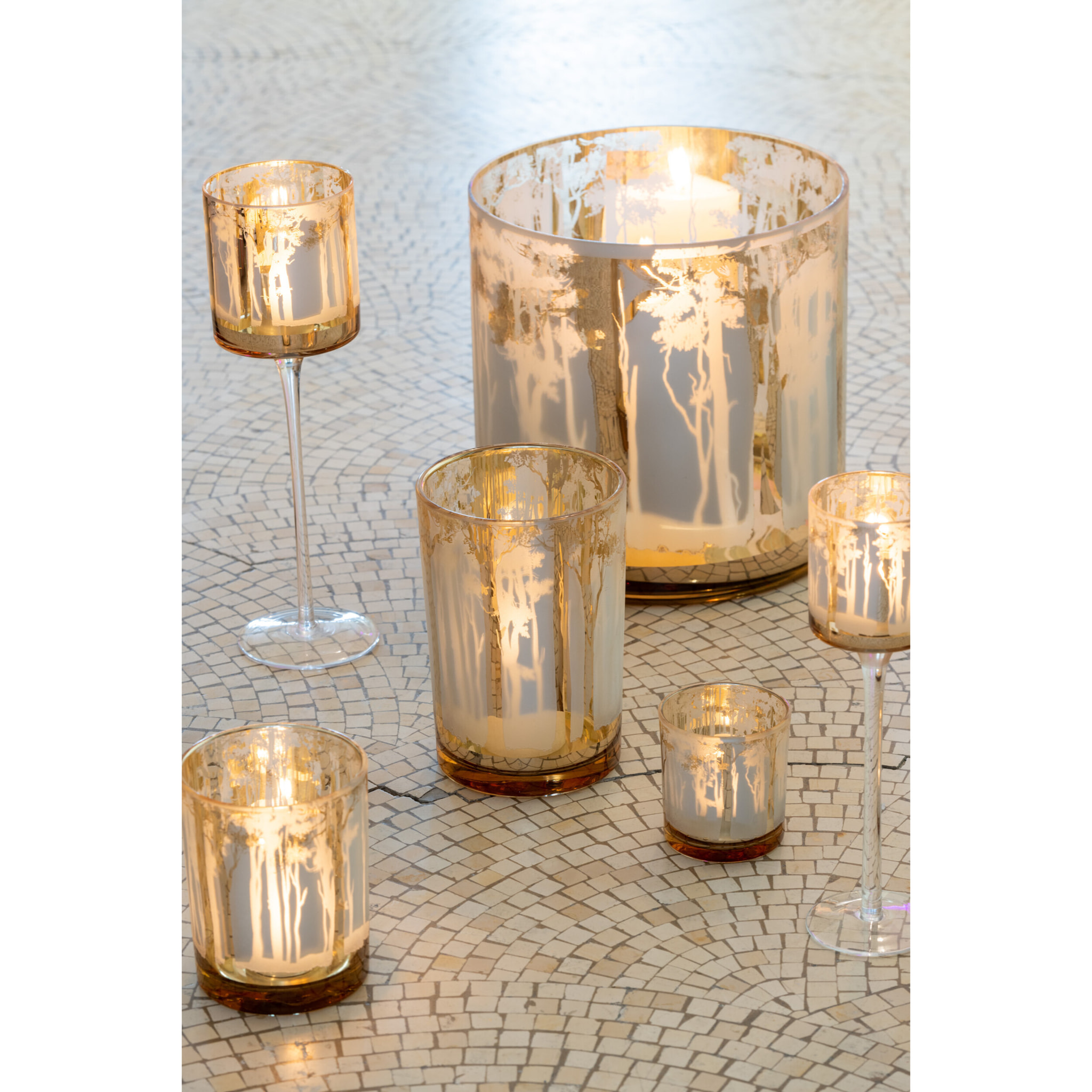 J-Line photophore Sur Pied Arbres - verre - or - large