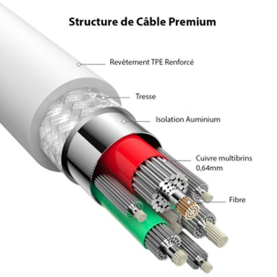 Câble Lightning IBROZ vers USB-C 1m mauve