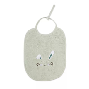 Bavoir enfant pur coton 420 g/m² brodé vert Petit lapin vert d'eau