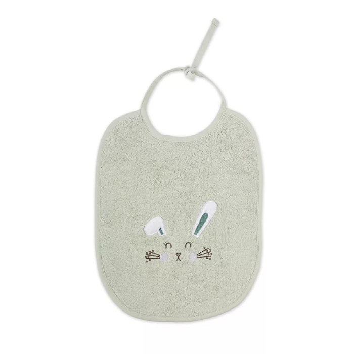 Bavoir enfant pur coton 420 g/m² brodé vert Petit lapin vert d'eau
