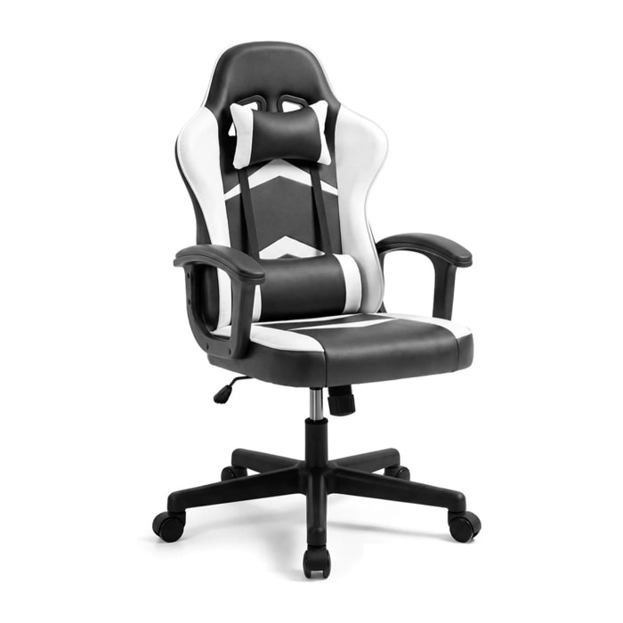 Silla gaming reclinable y con altura ajustable en negro y blanco Raptor Negro - Blanco
