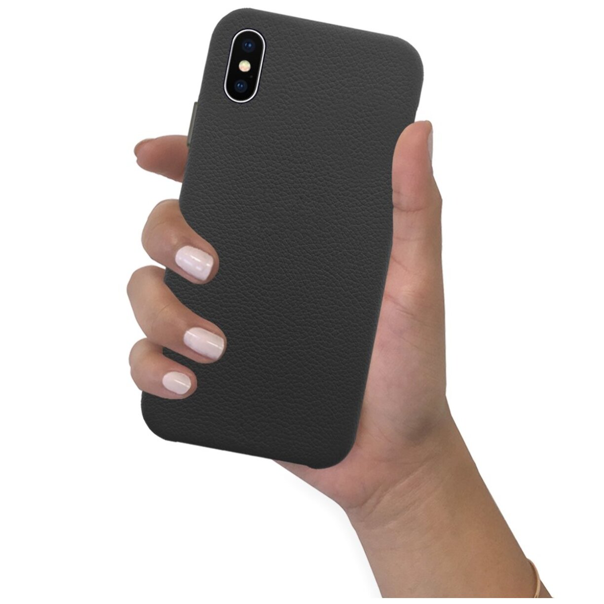 Coque iPhone Xs Max effet cuir grainé noir