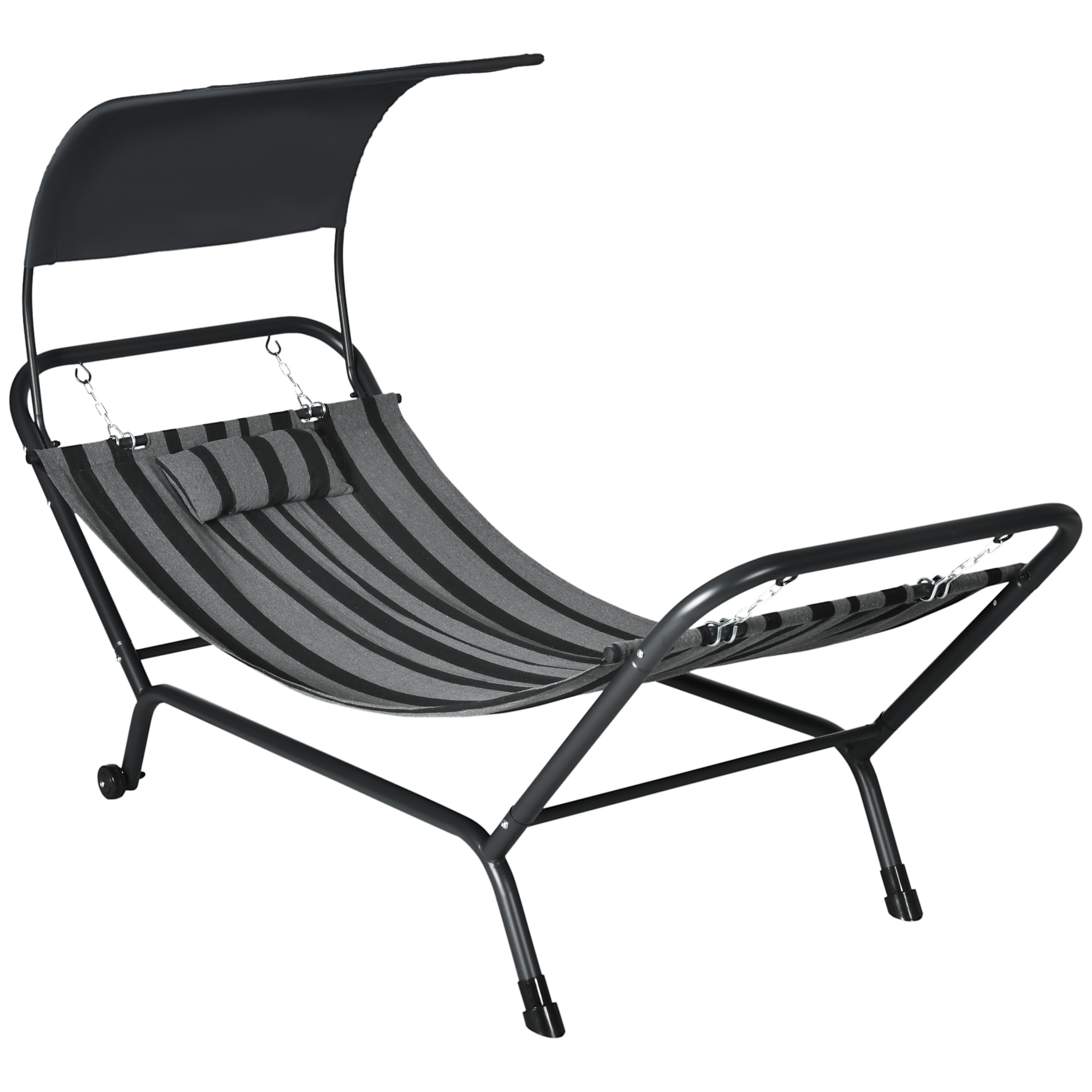 Hamac 1 personne design - auvent, tétière, 2 roulettes - dim. 240L x 92l x 148H cm - acier polyester gris