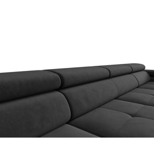 Ayden - Canapé panoramique en U 7 places convertible avec coffre et têtières réglables en tissu - Gris
