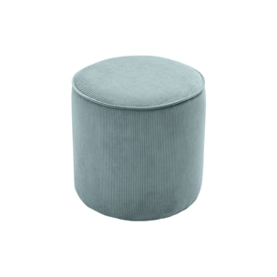 Pouf rond en velours côtelé bleu grisé D40 cm PAUL