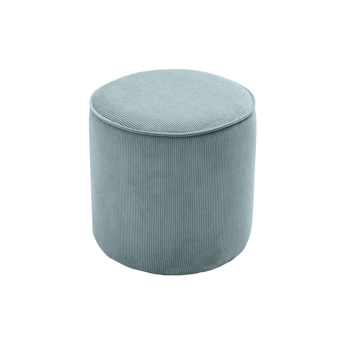 Pouf rond en velours côtelé bleu grisé D40 cm PAUL