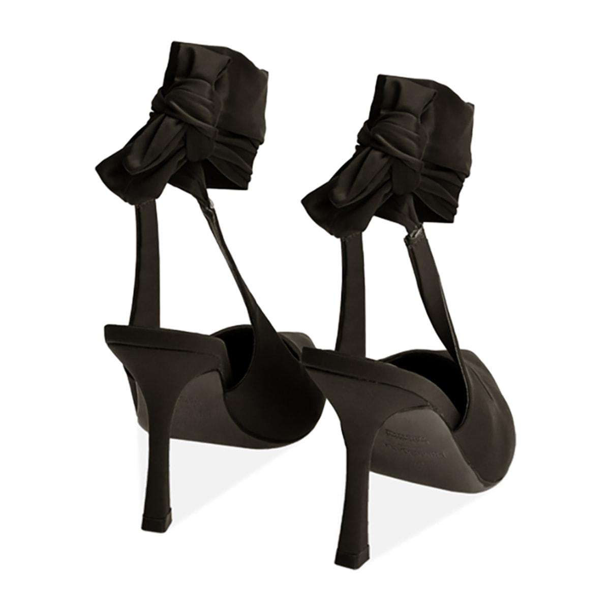 Salón negro con cordones en tejido, tacón 9 cm