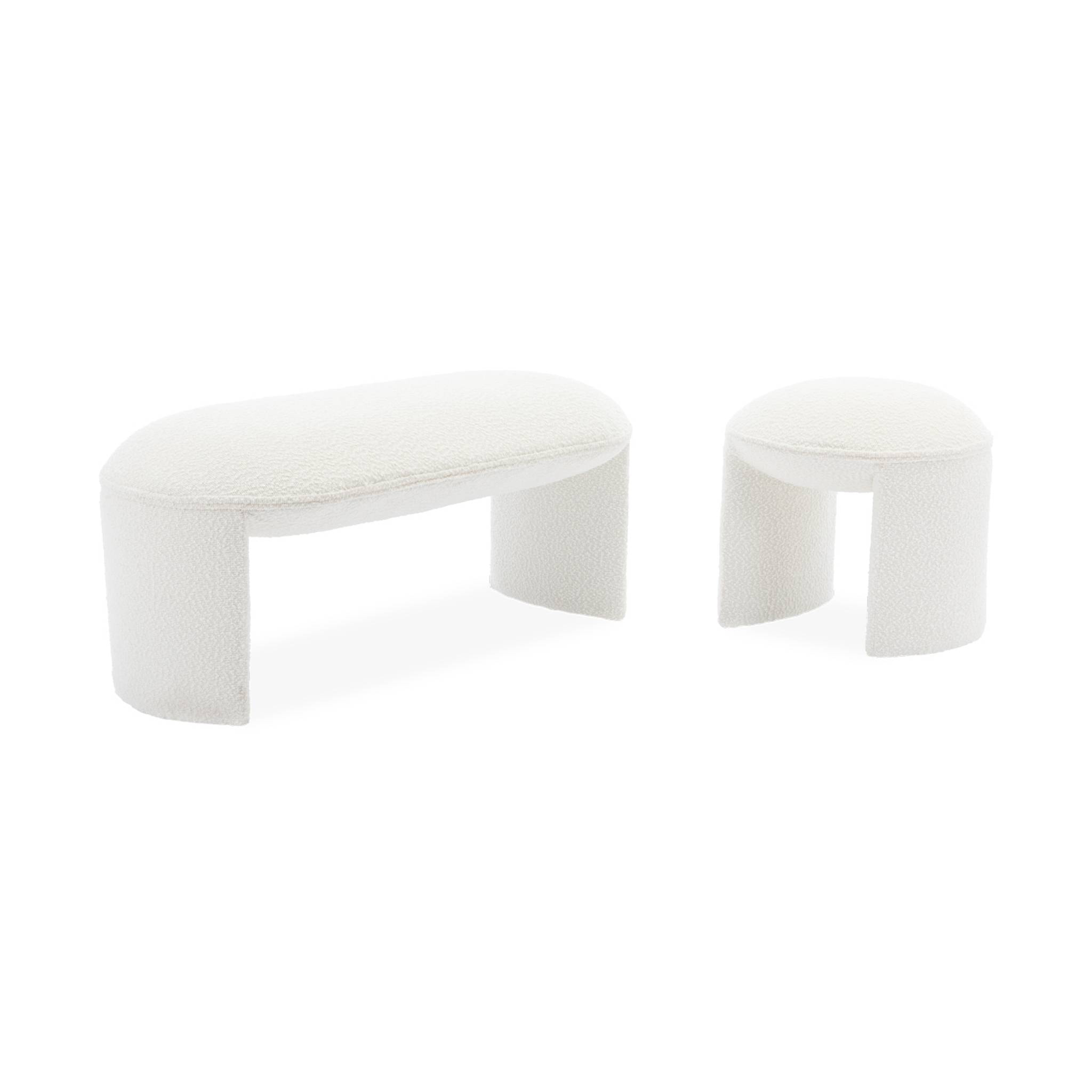 Tabouret. pouf bouclette texturée blanche L 44 x P 44 x H 42cm -SHAWN