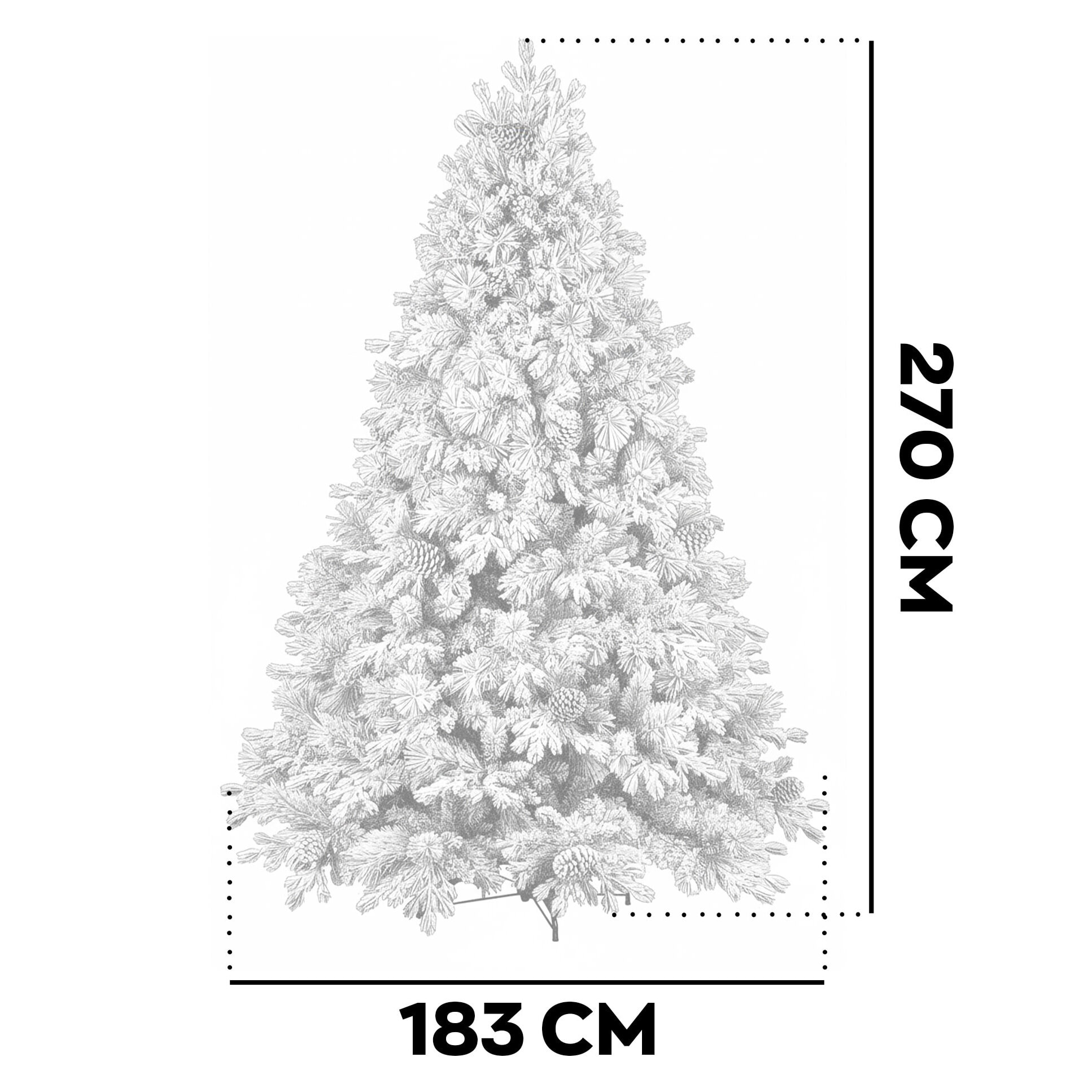 Luna - Albero di Natale con neve e pigne in PE PVC PP ø183x270H cm, 3798 Punte