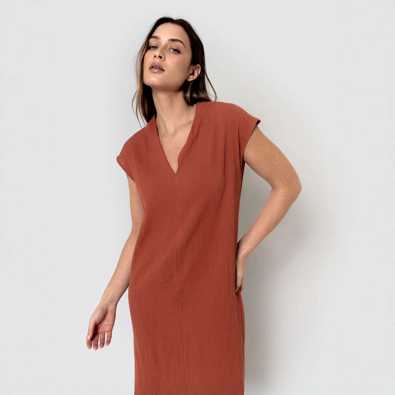 Vestido corto algodón lino rosette
