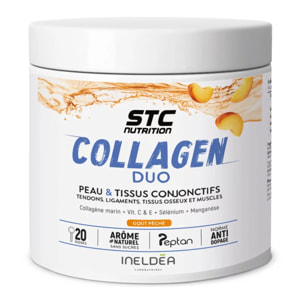 Collagen Duo - Favorise la Santé de la Peau, des Os et des Articulations - Collagène Marin Type I + Vitamines  C & E + Sélénium + Manganèse - Arôme naturel de pêche - 20 doses