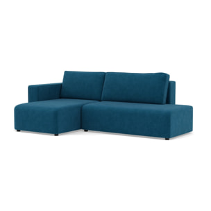 Topaze - canapé d'angle gauche 4 places convertible avec coffre sans accoudoir en velours côtelé - Bleu